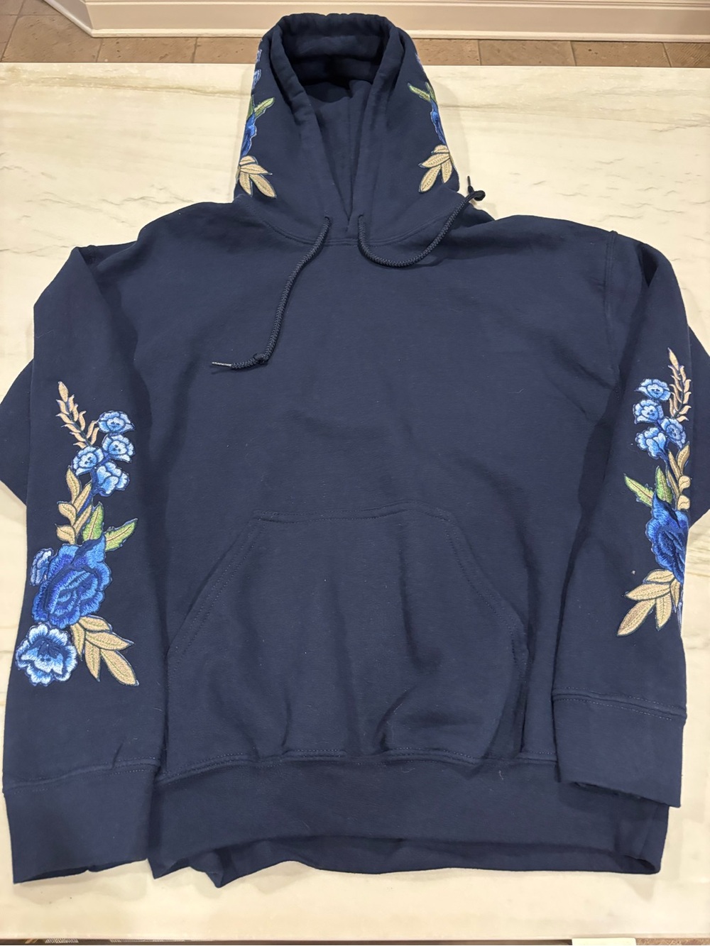 Topman navy Floral Embroidered Hoodie Sweater - Womens